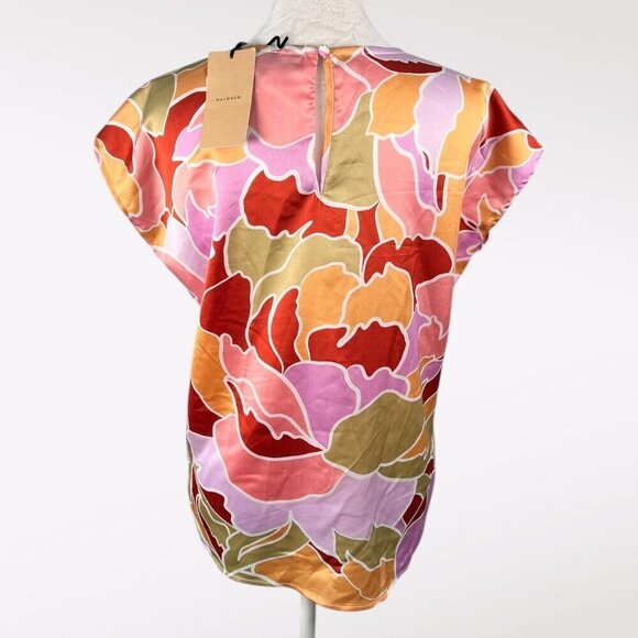 NWT Halogen Abstract Floral Print Cap Sleeve Blouse Pink Orange Lightweight XS - Picture 6 of 11